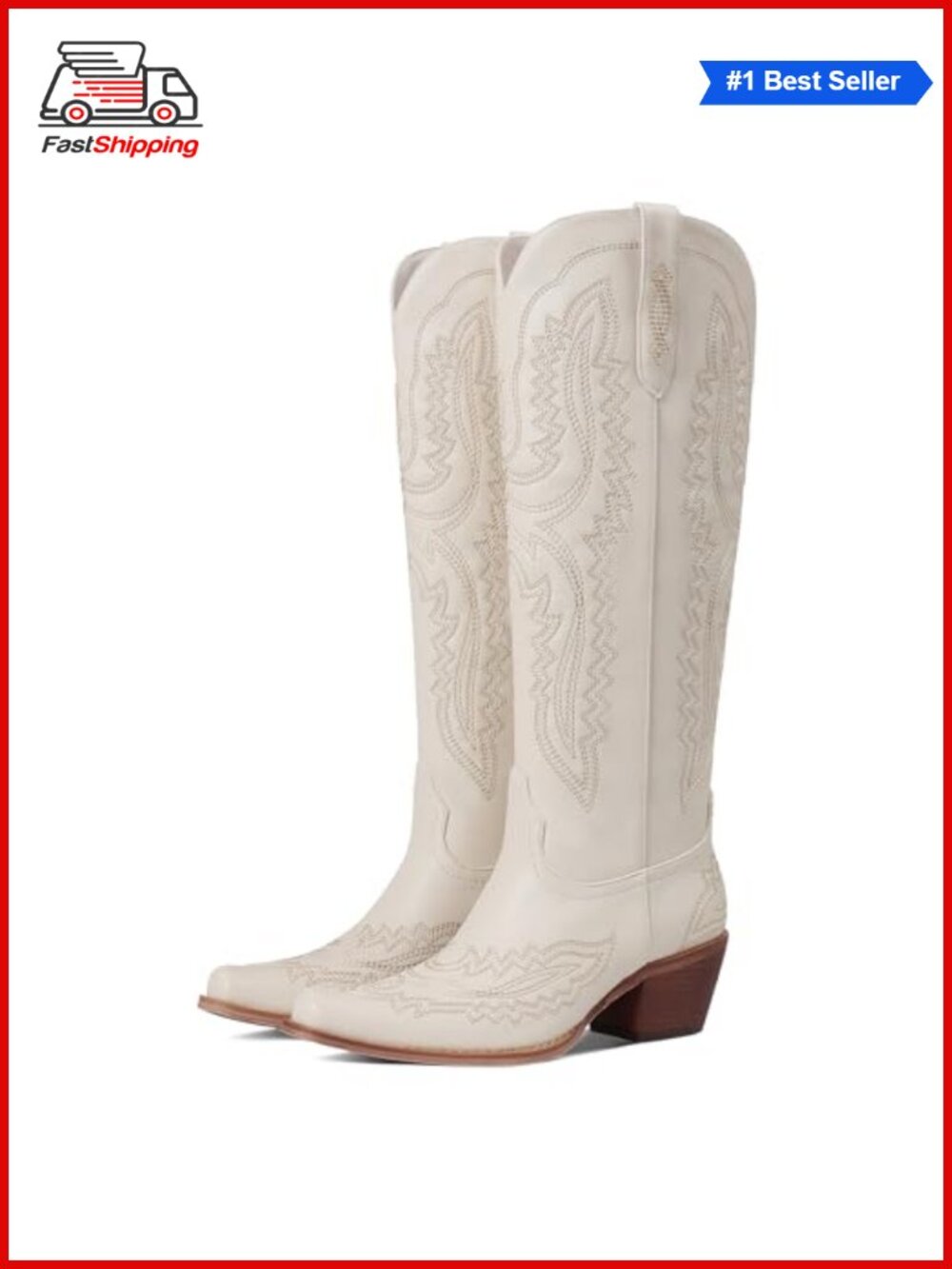 ✨CELNEPHO Women Knee High Cowboy Boots Embroidered Chunky Heel Western Boots